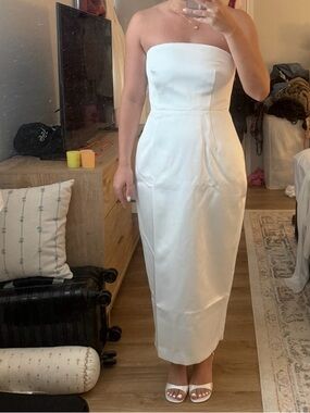 Meshki White Strapless Midi Wedding Dress
